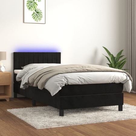 Cama box spring colchón y LED terciopelo negro 80x200 cm de vidaXL, Camas y somieres - Ref: Foro24-3134491, Precio: 274,84 €,...