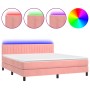 Cama box spring colchón y LED terciopelo rosa 160x200 cm de vidaXL, Camas y somieres - Ref: Foro24-3134536, Precio: 454,56 €,...