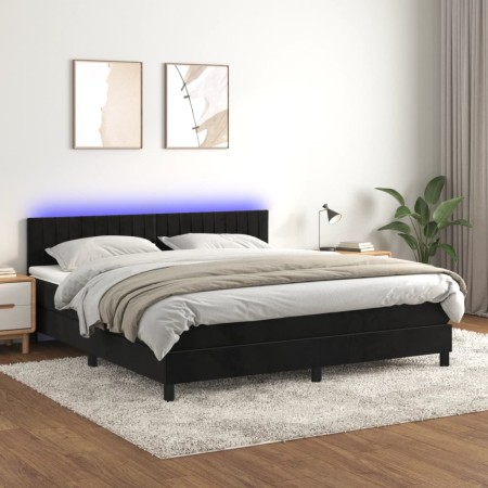 Cama box spring colchón y LED terciopelo negro 180x200 cm de vidaXL, Camas y somieres - Ref: Foro24-3134539, Precio: 525,68 €...