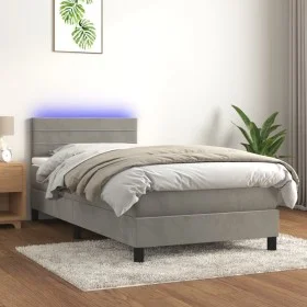 Box spring bed with mattress and LED light gray velvet 80x200 cm by vidaXL, Beds and slatted bases - Ref: Foro24-3134429, Pri...