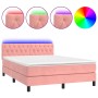 Cama box spring colchón y LED terciopelo rosa 140x190 cm de vidaXL, Camas y somieres - Ref: Foro24-3134584, Precio: 457,56 €,...