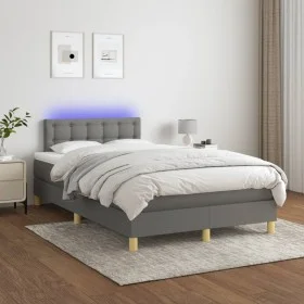Cama box spring con colchón y LED tela gris oscuro 120x200 cm de vidaXL, Camas y somieres - Ref: Foro24-3134022, Precio: 393,...