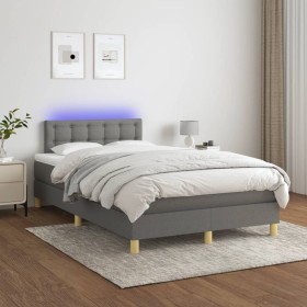 Cama box spring con colchón y LED tela gris oscuro 120x200 cm de vidaXL, Camas y somieres - Ref: Foro24-3134022, Precio: 386,...
