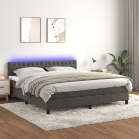 Cama box spring colchón y LED terciopelo gris oscuro 180x200 cm de vidaXL, Camas y somieres - Ref: Foro24-3134598, Precio: 53...