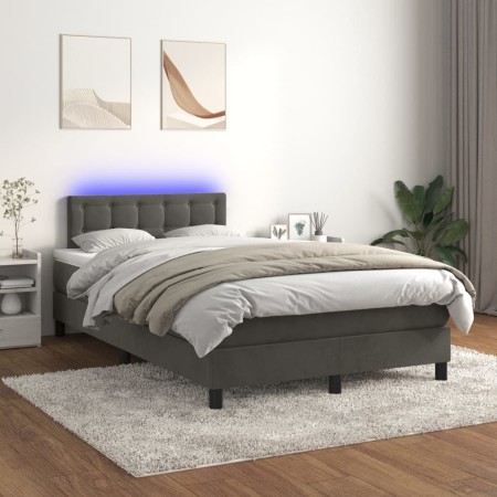 Cama box spring colchón y LED terciopelo gris oscuro 120x200 cm de vidaXL, Camas y somieres - Ref: Foro24-3134634, Precio: 37...