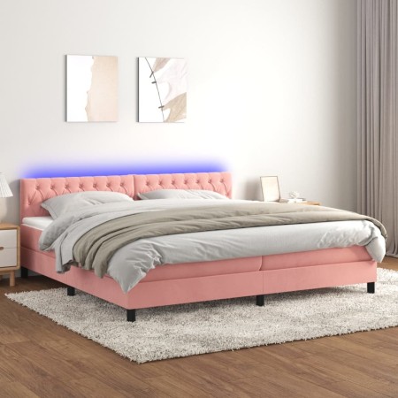 Cama box spring colchón y LED terciopelo rosa 200x200 cm de vidaXL, Camas y somieres - Ref: Foro24-3134608, Precio: 573,52 €,...