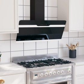 Campana extractora pared acero y vidrio templado negro 90 cm de vidaXL, Extractores - Ref: Foro24-51669, Precio: 185,72 €, De...