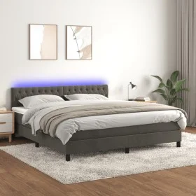 Cama box spring colchón y LED terciopelo gris oscuro 160x200 cm de vidaXL, Camas y somieres - Ref: Foro24-3134592, Precio: 48...