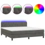 Box spring bed with mattress and LED dark gray velvet 160x200 cm by vidaXL, Beds and slatted bases - Ref: Foro24-3134592, Pri...