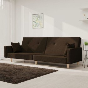 Sofá cama de 2 plazas con dos almohadas tela marrón oscuro en Sofás | Comprar online en Foru.es