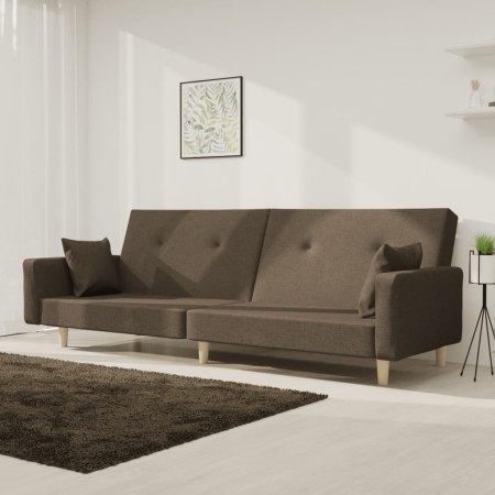 Sofá cama de 2 plazas con dos almohadas tela gris taupe en Sofás | Comprar online en Foru.es