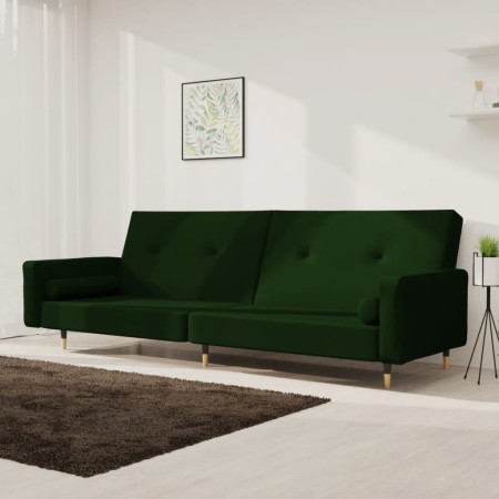 Sofá cama de 2 plazas con dos almohadas terciopelo verde oscuro en Sofás | Comprar online en Foru.es