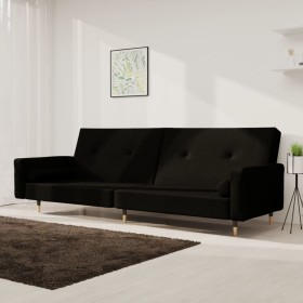 Sofá cama de 2 plazas con dos almohadas terciopelo negro en Sofás | Comprar online en Foru.es