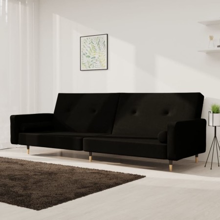 Sofá cama de 2 plazas con dos almohadas terciopelo negro en Sofás | Comprar online en Foru.es