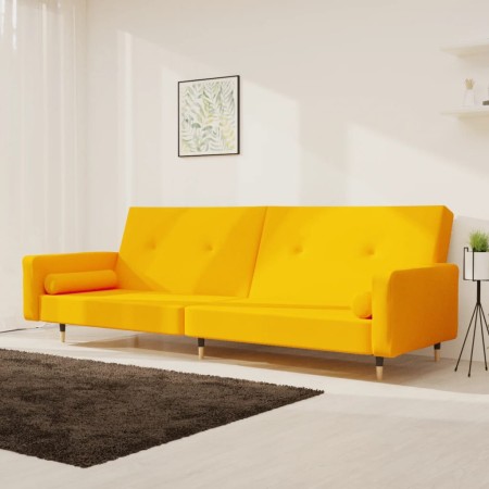 Sofá cama de 2 plazas con dos almohadas terciopelo amarillo en Sofás | Comprar online en Foru.es
