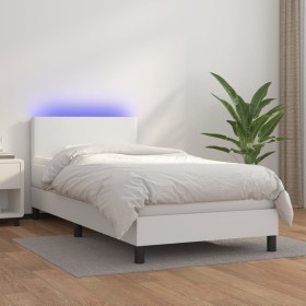Cama box spring y colchón LED cuero sintético blanco 90x200 cm de vidaXL, Camas y somieres - Ref: Foro24-3134082, Precio: 304...