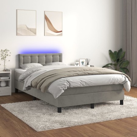 Cama box spring colchón y LED terciopelo gris claro 120x200 cm de vidaXL, Camas y somieres - Ref: Foro24-3134633, Precio: 390...