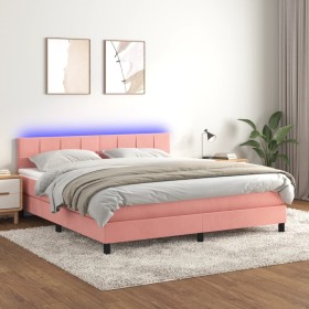 Cama box spring colchón y LED terciopelo rosa 180x200 cm de vidaXL, Camas y somieres - Ref: Foro24-3134422, Precio: 498,81 €,...