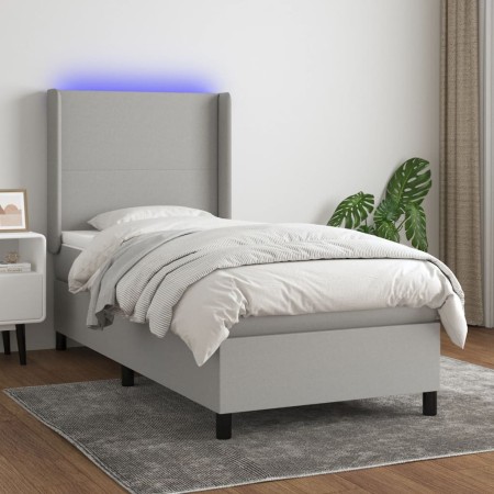 Cama box spring colchón y luces LED tela gris claro 90x200 cm de vidaXL, Camas y somieres - Ref: Foro24-3138125, Precio: 359,...