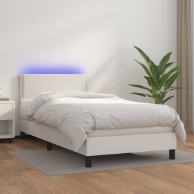 Cama box spring y colchón LED cuero sintético blanco 90x200 cm de vidaXL, Camas y somieres - Ref: Foro24-3134142, Precio: 294...