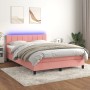 Cama box spring colchón y LED terciopelo rosa 140x190 cm de vidaXL, Camas y somieres - Ref: Foro24-3134404, Precio: 435,39 €,...