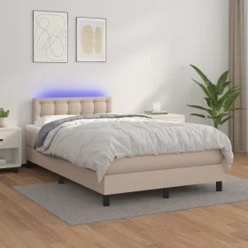 Cama box spring colchón LED cuero sintético capuchino 120x200cm de vidaXL, Camas y somieres - Ref: Foro24-3134218, Precio: 39...