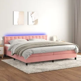 Cama box spring colchón y LED terciopelo rosa 200x200 cm de vidaXL, Camas y somieres - Ref: Foro24-3134668, Precio: 530,21 €,...