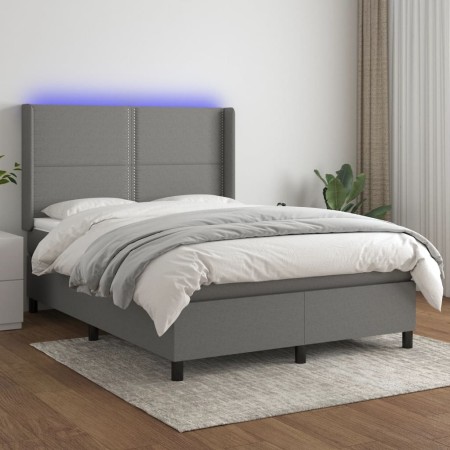 Cama box spring colchón y luces LED tela gris oscuro 140x200 cm de vidaXL, Camas y somieres - Ref: Foro24-3138238, Precio: 48...