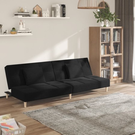 Sofá cama de 2 plazas con dos almohadas tela negro en Sofás | Comprar online en Foru.es