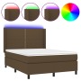 Cama box spring colchón luces LED tela marrón oscuro 140x190 cm de vidaXL, Camas y somieres - Ref: Foro24-3138232, Precio: 49...