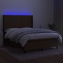 Cama box spring colchón luces LED tela marrón oscuro 140x190 cm de vidaXL, Camas y somieres - Ref: Foro24-3138232, Precio: 49...