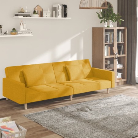 Sofá cama de 2 plazas con dos almohadas tela color amarillo en Sofás | Comprar online en Foru.es