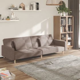 Sofá cama de 2 plazas con dos almohadas tela gris taupe en Sofás | Comprar online en Foru.es