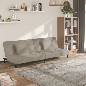 Sofá cama de 2 plazas con dos almohadas terciopelo gris claro en Sofás | Comprar online en Foru.es