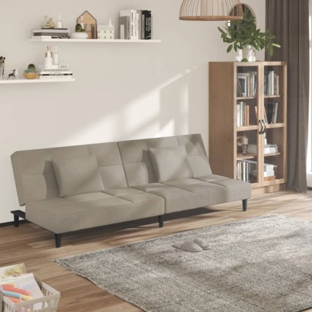 Sofá cama de 2 plazas con dos almohadas terciopelo gris claro en Sofás | Comprar online en Foru.es