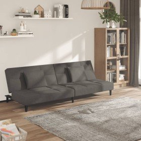 Sofá cama de 2 plazas con dos almohadas terciopelo gris oscuro en Sofás | Comprar online en Foru.es