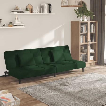 Sofá cama de 2 plazas con dos almohadas terciopelo verde oscuro en Sofás | Comprar online en Foru.es
