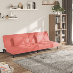 Sofá cama de 2 plazas con dos almohadas terciopelo rosa en Sofás | Comprar online en Foru.es