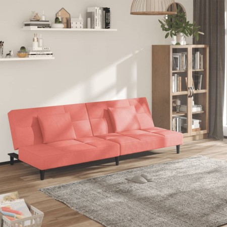Sofá cama de 2 plazas con dos almohadas terciopelo rosa en Sofás | Comprar online en Foru.es