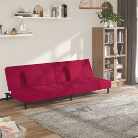Sofá cama de 2 plazas con dos almohadas terciopelo rojo tinto en Sofás | Comprar online en Foru.es
