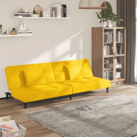 Sofá cama de 2 plazas con dos almohadas terciopelo amarillo en Sofás | Comprar online en Foru.es