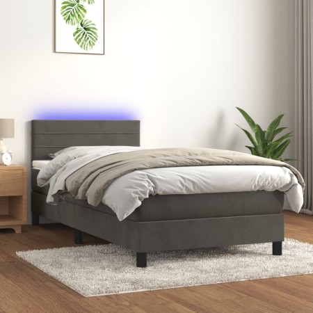 Cama box spring colchón y LED terciopelo gris oscuro 90x200 cm de vidaXL, Camas y somieres - Ref: Foro24-3134442, Precio: 294...