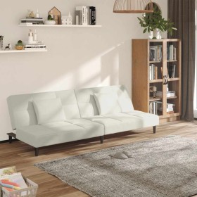 Sofá cama de 2 plazas con dos almohadas terciopelo color crema en Sofás | Comprar online en Foru.es