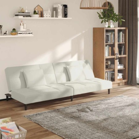 Sofá cama de 2 plazas con dos almohadas terciopelo color crema en Sofás | Comprar online en Foru.es
