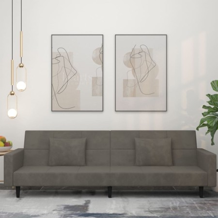Sofá cama de 2 plazas con dos almohadas terciopelo gris oscuro en Sofás | Comprar online en Foru.es