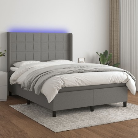 Cama box spring colchón y luces LED tela gris oscuro 140x190 cm de vidaXL, Camas y somieres - Ref: Foro24-3138310, Precio: 55...