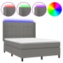 Cama box spring colchón y luces LED tela gris oscuro 140x190 cm de vidaXL, Camas y somieres - Ref: Foro24-3138310, Precio: 55...