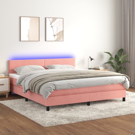 Cama box spring colchón y LED terciopelo rosa 180x200 cm de vidaXL, Camas y somieres - Ref: Foro24-3134302, Precio: 497,58 €,...