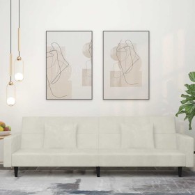 Sofá cama de 2 plazas con dos almohadas terciopelo color crema en Sofás | Comprar online en Foru.es