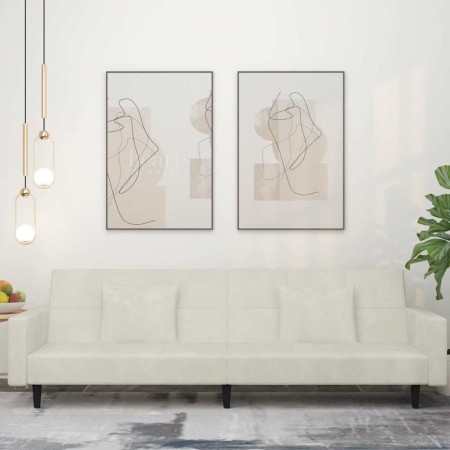 Sofá cama de 2 plazas con dos almohadas terciopelo color crema en Sofás | Comprar online en Foru.es